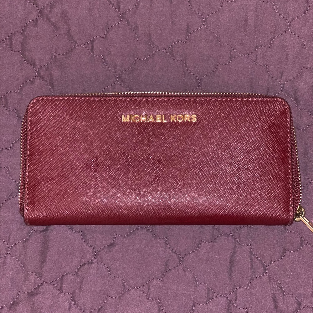 Michael Kors maroon with gold accent wallet